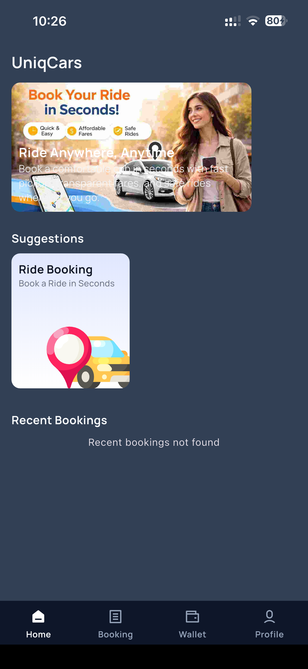 UniqCars app home screen