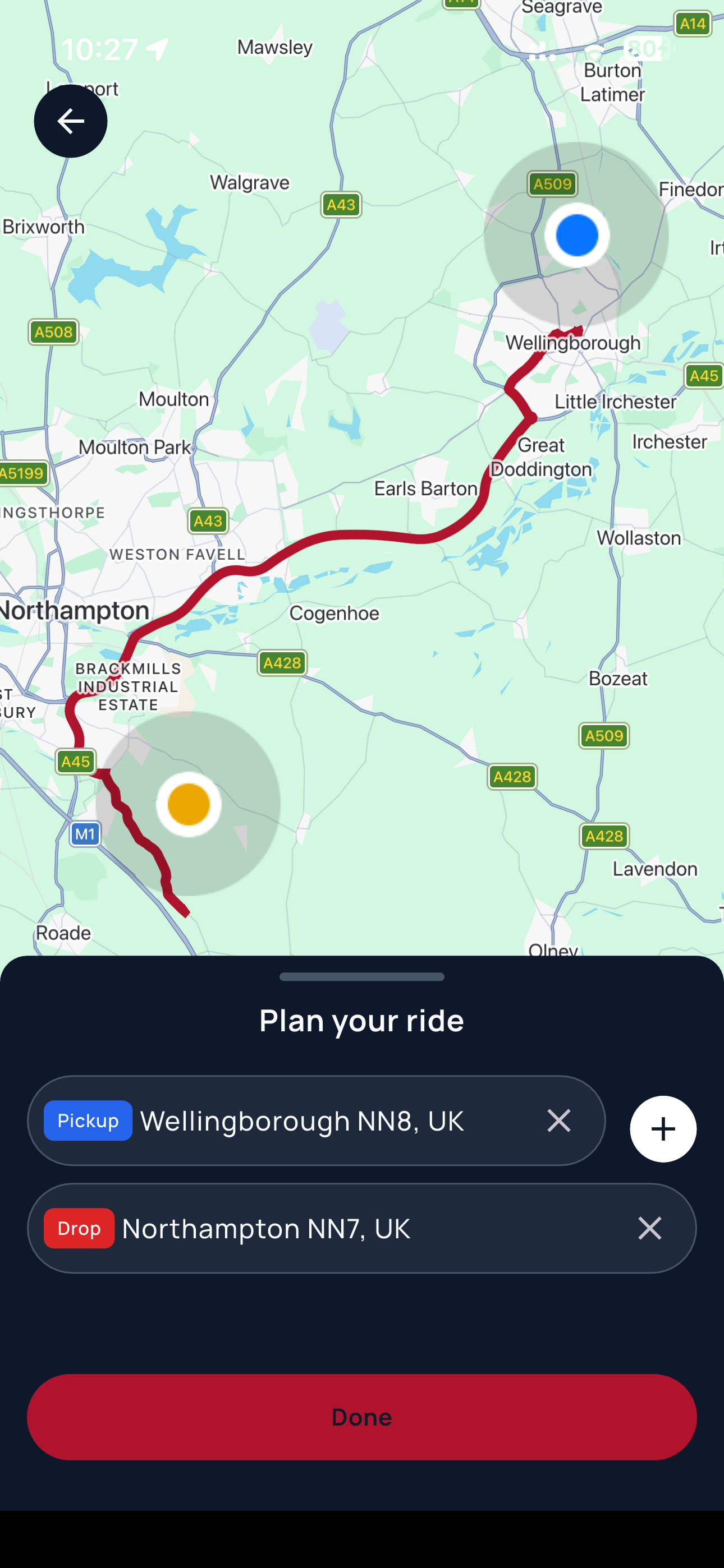 UniqCars planned route screen